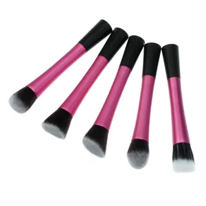 Set van 5 professionele make-upkwasten met roze aluminium handvatten en zachte haren.