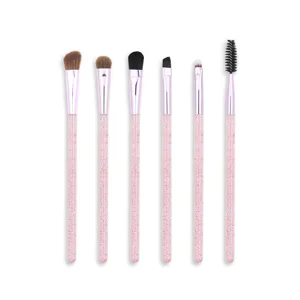 6 Stuks Drijfzand Oog Make-up Borstel Set Glinsterende Handgreep Synthetisch Haar Oogschaduw Eyeliner Wenkbrauwborstels