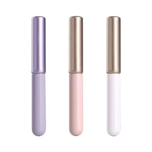 Draagbare Mini Ronde Lip Borstel Met Beschermende Deksel Aluminium Buis Zachte Synthetische Vezel Haren Concealer Cosmetische Make-up Borstel Voor Lip Mengen Morandi Kleurenpalet