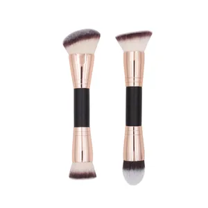 Dubbelzijdig Foundation Penseel Contour Penseel Platte Schuine Kop Blending Gezicht Make-up Borstels Met Houten Handvat Aluminium Buis Cosmetica