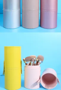 Étui cylindrique de voyage en cuir PU pour pinceaux de maquillage, étanche à la poussière, pratique.