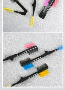 Gedetailleerd overzicht van opvouwbare dubbelzijdige wenkbrauwkwast en wimperkam voor make-up.