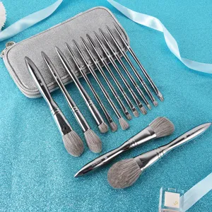 Seprofe Professional Makeup Brush Set With Silver Glitter Zipper Bag Microcrystalline Fiber Powder Foundation Eyeshadow Blending Brushes Silver Metal Handle Beauty Tools For Women Daily Makeup