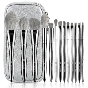 13pcs silver glitter makeup brush set professional cosmetic beauty tools with storage pouch