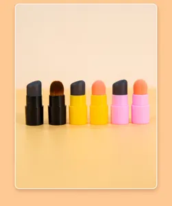 Mini silicone lip brush detail, portable pocket makeup tool with protective dust-proof cap.