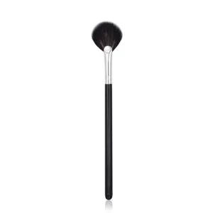 Professional black fan makeup brush, soft animal hair highlighter and blush brush for face.