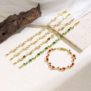 Fashion Gold Plated Copper Colorful Zirconia Lily Of The Valley Flower Leaf Vine Bracelet For Women Delicate Inlaid Daily Jewelry Wrist Link