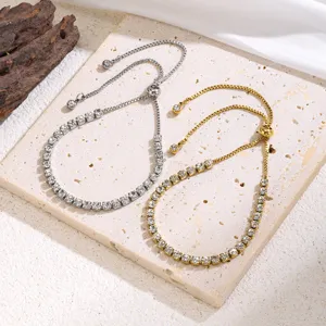 Minimalist Stainless Steel Adjustable Rhinestone Tennis Bracelet For Women Luxury Gold Silver Plated Elegant Hand Chain Jewelry