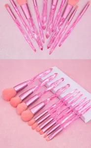 10-piece pink crystal handle makeup brush set for professional facial eye makeup