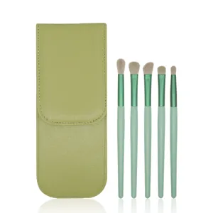 5-teiliges Lidschatten Pinsel Set mit grünem Aufbewahrungsbeutel weiche Borsten Kosmetik