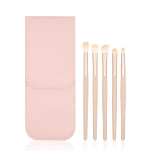 5-teiliges Lidschatten Pinselset mit rosa Leder Aufbewahrungstasche weiche Augen Make-up Werkzeuge