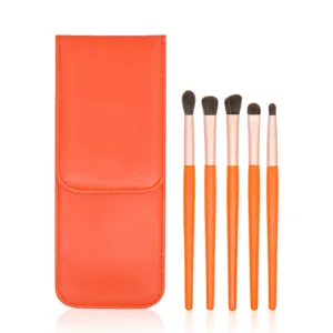 5-teiliges Lidschatten Pinsel Set mit orangefarbenem Etui, professionelle weiche Make-up Pinsel.