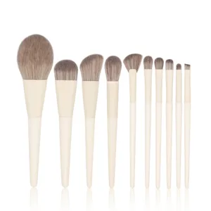 10-piece professional makeup brush set with soft bristles and beige handles for daily face makeup.