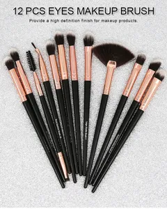 12pcs professional eye makeup brush set detailed view showing various soft bristle blending tools.
