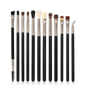 Kit de 12 pinceaux maquillage yeux professionnels manche noir outils cosmétiques fard à paupières.