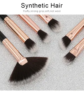 Synthetic hair makeup brush set with rose gold ferrules for professional eye makeup application.
