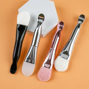 Dubbelzijdige Gezichtsmasker Borstel Met Spatel Siliconen Zachte Haren Make-up Borstel Voor Modder Masker Schoonheidstool