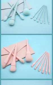 10-piece candy color makeup brush set with soft bristles, detail shot of professional cosmetic tools.