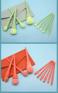 10-piece candy color makeup brush set with storage bag, soft hair face eyeshadow contour brushes.