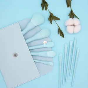 10-piece candy-colored makeup brush set with soft bristles for flawless face and eye makeup.