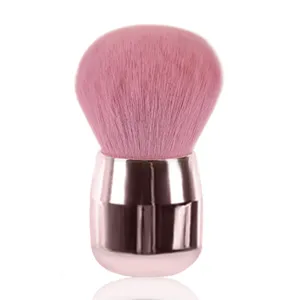 Paddestoelkop Poederkwast Draagbaar Rozegoud Plastic Gegalvaniseerd Korte Steel Enkel Cosmetisch Hulpmiddel Zachte Roze Haren Blush Contour Make-up Kwast Voor Dagelijks Reizen