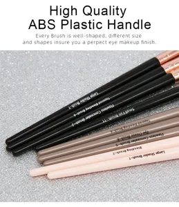 Detail view of eye makeup brush set, soft bristles and ABS handles for precise eye makeup.