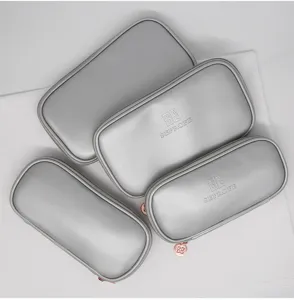 Silberner 4-teiliger PU-Leder Pinsel Aufbewahrungsbeutel Kosmetiktaschen Set für Alltag