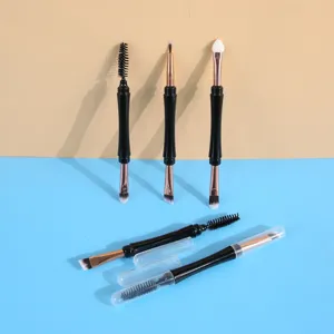 Kit de pinceaux de maquillage double embout avec couvercles, pinceaux à sourcils portables.
