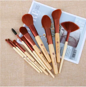 10-piece makeup brush set with bamboo handles and soft synthetic bristles for face and eye.