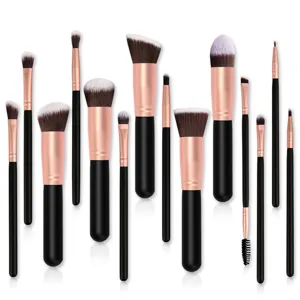 Professionelles 14-teiliges Make-up Pinselset mit schwarzen Griffen für das Gesicht.