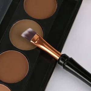 Pinceau à sourcils biseauté à double embout avec palette de poudre de contour maquillage