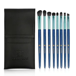 Ensemble de 8 Pinceaux de Maquillage pour les Yeux Ciel Étoilé Poils en Fibres Synthétiques Manche en Bois Professionnel Ombre à Paupières Estompe Sourcils Eyeliner Pinceau Kit Avec Sac en PU Portable pour Femmes Beauté Quotidienne Voyage