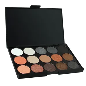 Vue détaillée d'une palette de maquillage de 15 fards à paupières mats et nacrés neutres.