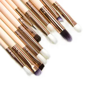 12-piece professional eye makeup brush set featuring soft bristles and rose gold handles.