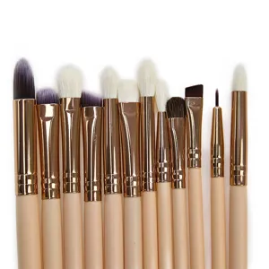 12-Piece Eye Makeup Brush Set Professional Eyeshadow Blending Brushes Nude Handle