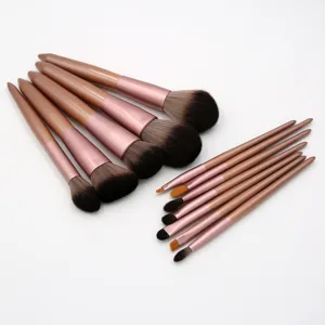 12-Piece Professional Makeup Brush Set with Rose Gold Handles for Foundation Powder and Eyeshadow