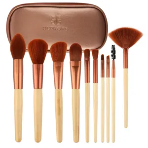 10-piece makeup brush set with bamboo handles, professional cosmetic tools for powder and eyes