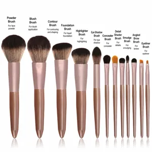 Professional Makeup Brush Set Wooden Handle Synthetic Fiber Horse Hair Brushes Foundation Powder Eyeshadow Concealer Cosmetic Tools Bagged Brown
