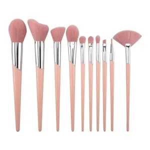10pcs makeup brush set professional cosmetic tools pink handle soft bristles portable beauty kit