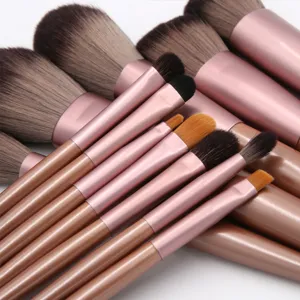 Detailed view of soft bristles and rose gold handles for precise makeup application.