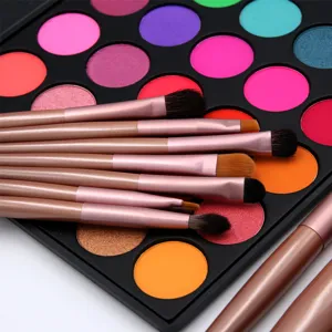 12-piece makeup brush set with colorful eyeshadow palette professional beauty tools for daily makeup.