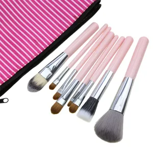 8-teiliges professionelles Make-up-Pinsel-Set mit rosa gestreifter Aufbewahrungstasche Detail