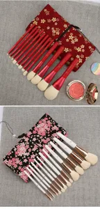Lot de 12 pinceaux de maquillage portables avec pochette cerisier, poils doux pour cosmétique.