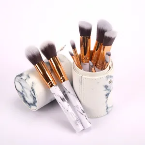 Professionelle Marmormuster Make-up Pinsel Kollektion Synthetikfaser Foundation Blending Lidschatten Werkzeuge Mit Aufbewahrung