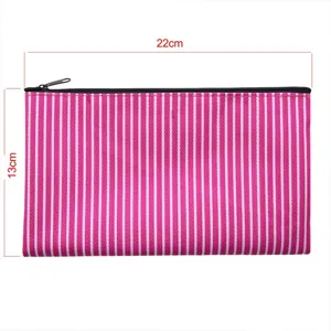 Rosa weiss gestreifte Leinwand Kosmetiktasche Detailansicht, tragbare Reissverschluss Tasche.