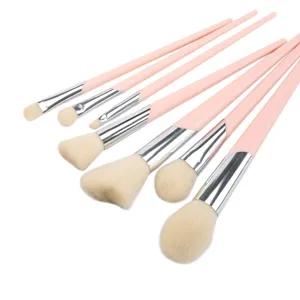 Professional soft pink makeup brush set cosmetic tools for face and eye blending 7pcs