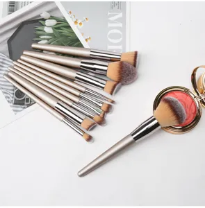10-piece champagne gold makeup brush set professional cosmetic tools for foundation and powder.