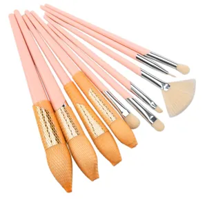 10-piece pink makeup brush set professional cosmetic beauty tool detailed product view.