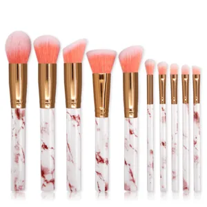 10 Stücke Marmor Make-up Bürsten-Set Profi Kunstfaser Roségold Ferrule Puder Foundation Lidschatten Pinsel Mit Tasche