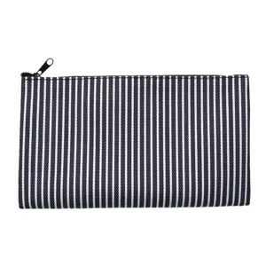 Schwarz-weißer vertikal gestreifter Leinwand-Reißverschlussbeutel, Make-up-Tasche.